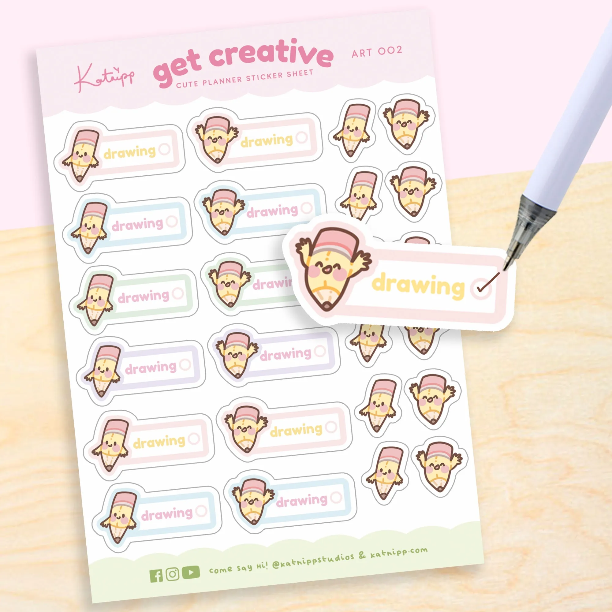 Artist Pencil Sticker Sheet | Kawaii Cute Drawing Stickers for Planners, Journals & Creative Projects | ART 002