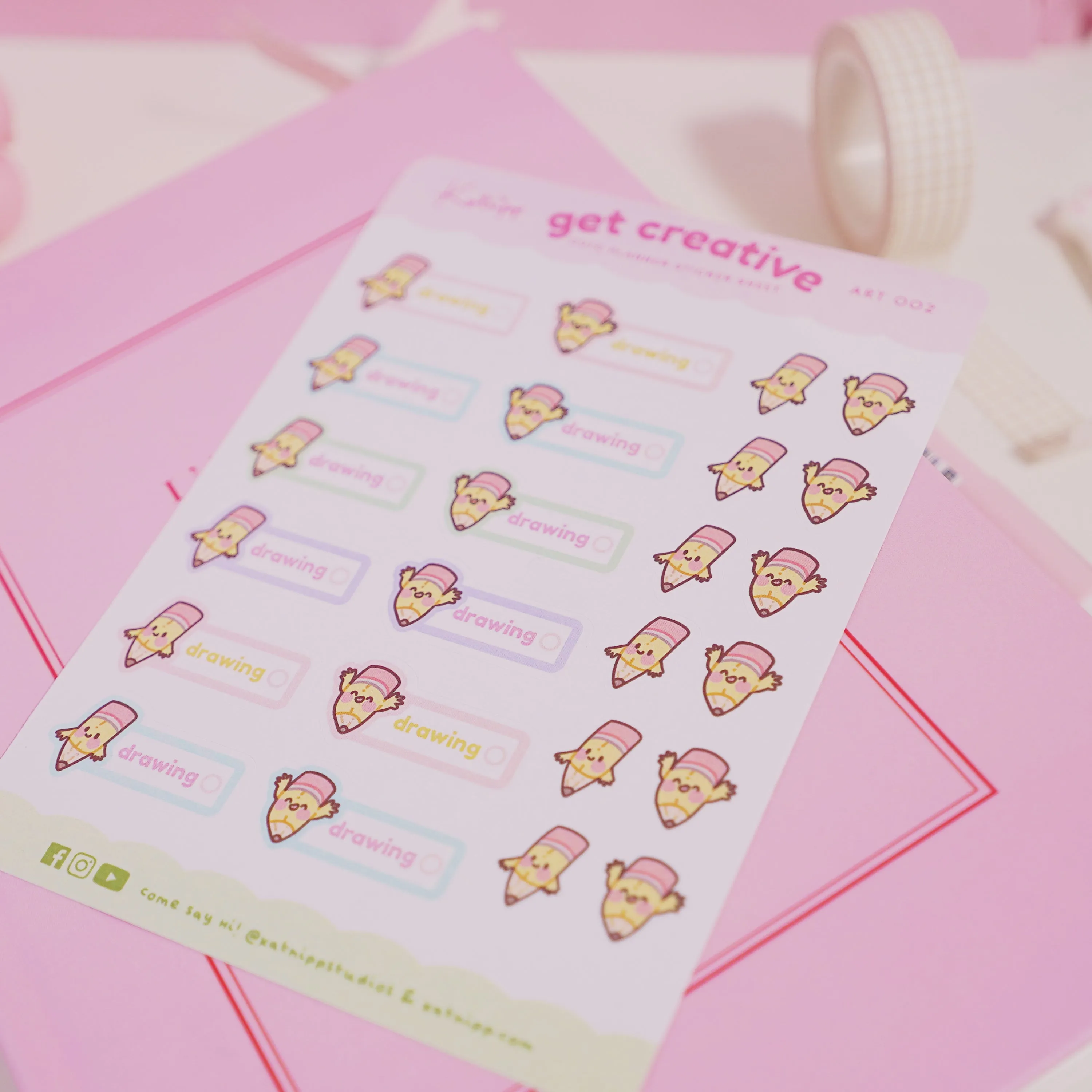 Artist Pencil Sticker Sheet | Kawaii Cute Drawing Stickers for Planners, Journals & Creative Projects | ART 002