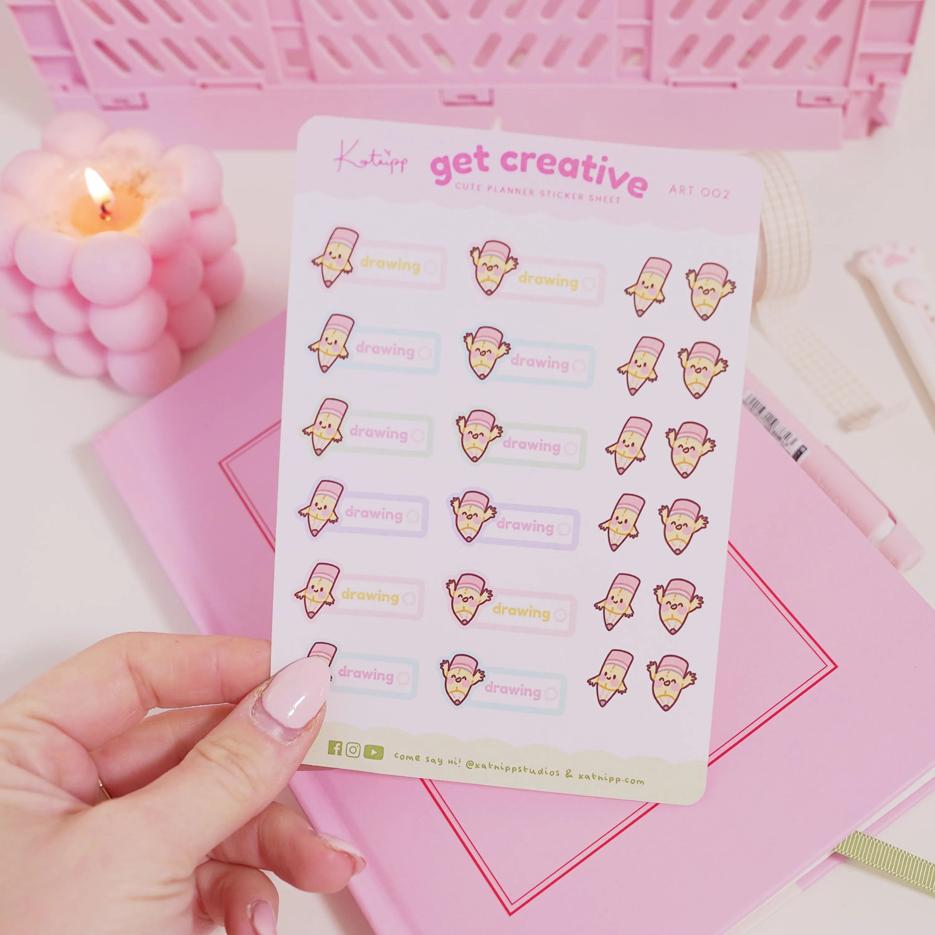 Artist Pencil Sticker Sheet | Kawaii Cute Drawing Stickers for Planners, Journals & Creative Projects | ART 002