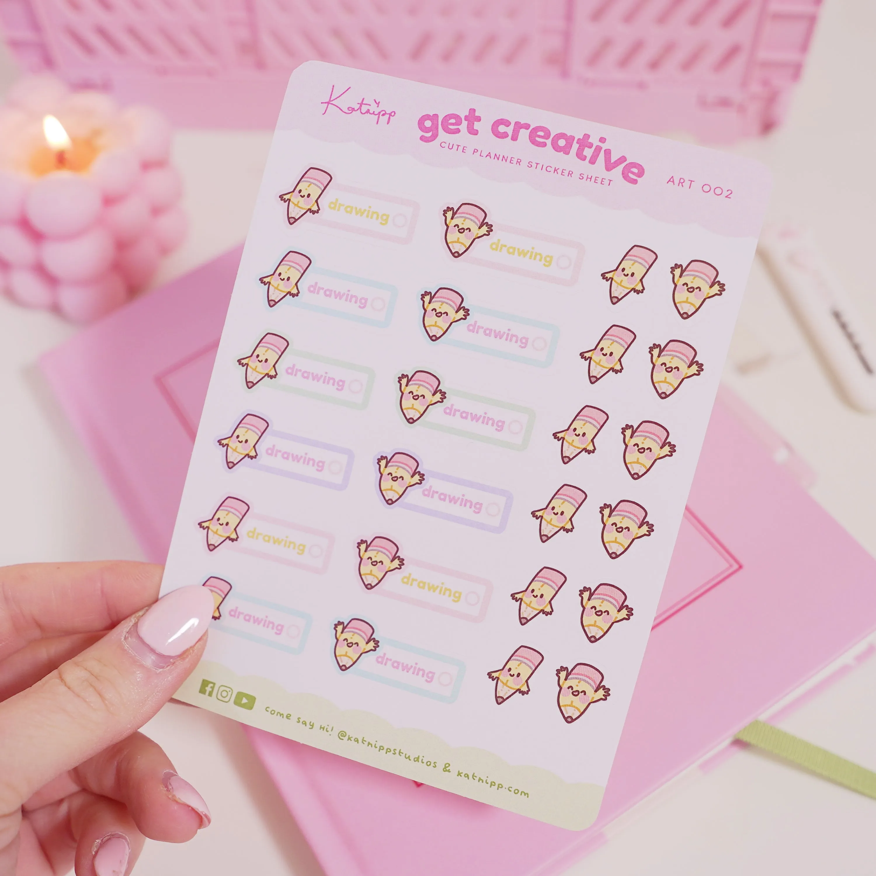 Artist Pencil Sticker Sheet | Kawaii Cute Drawing Stickers for Planners, Journals & Creative Projects | ART 002