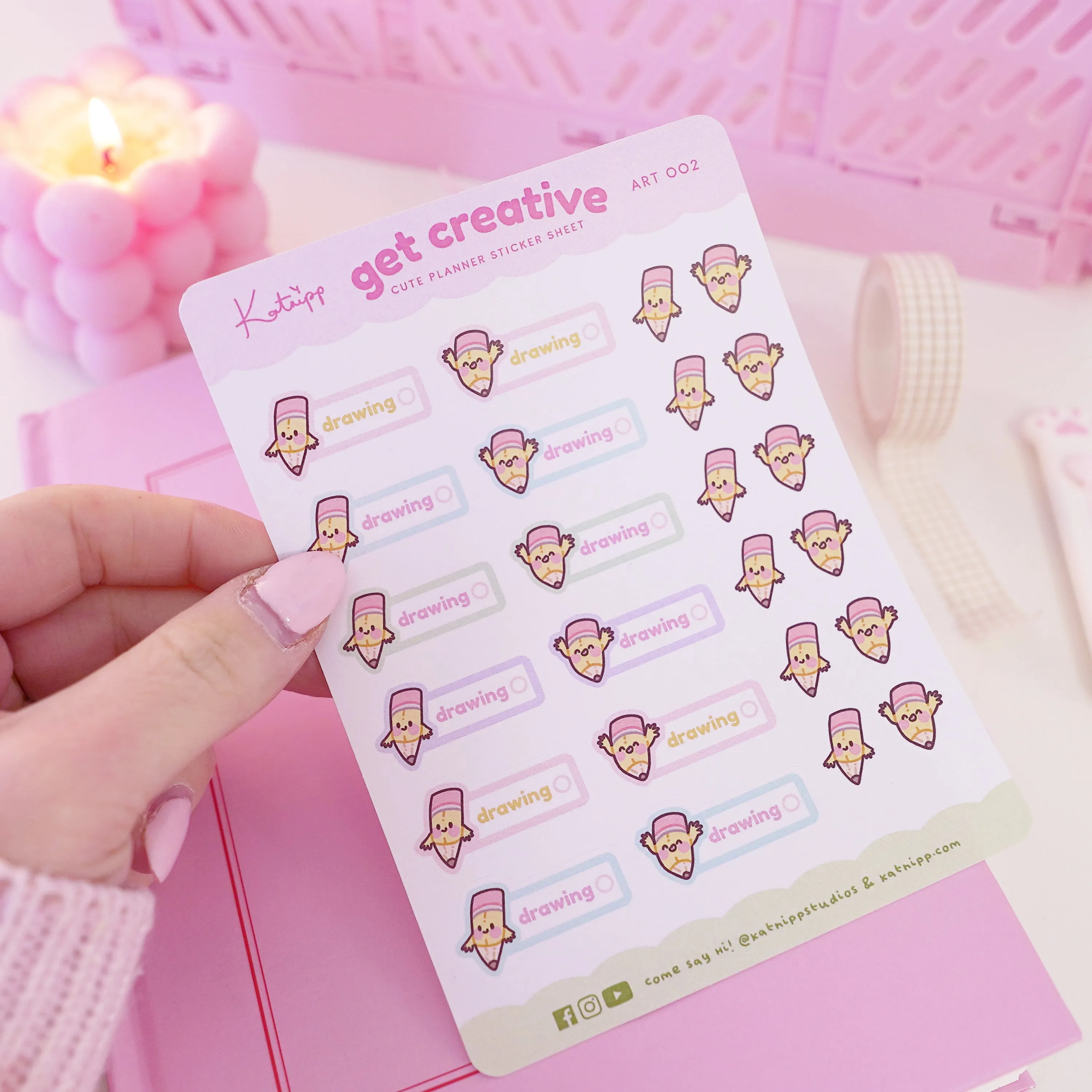 Artist Pencil Sticker Sheet | Kawaii Cute Drawing Stickers for Planners, Journals & Creative Projects | ART 002