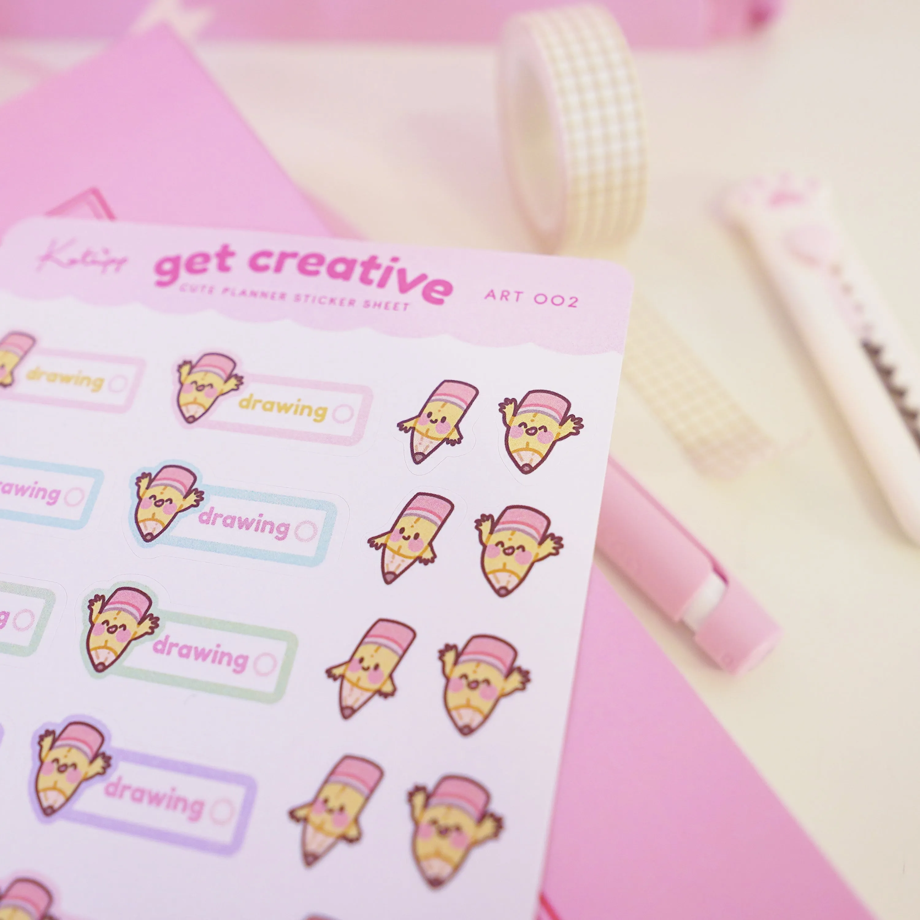 Artist Pencil Sticker Sheet | Kawaii Cute Drawing Stickers for Planners, Journals & Creative Projects | ART 002