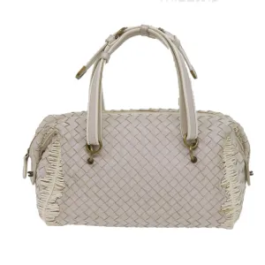 Bottega Veneta Intrecciato Ecru Leather Handbag (Pre-Owned)