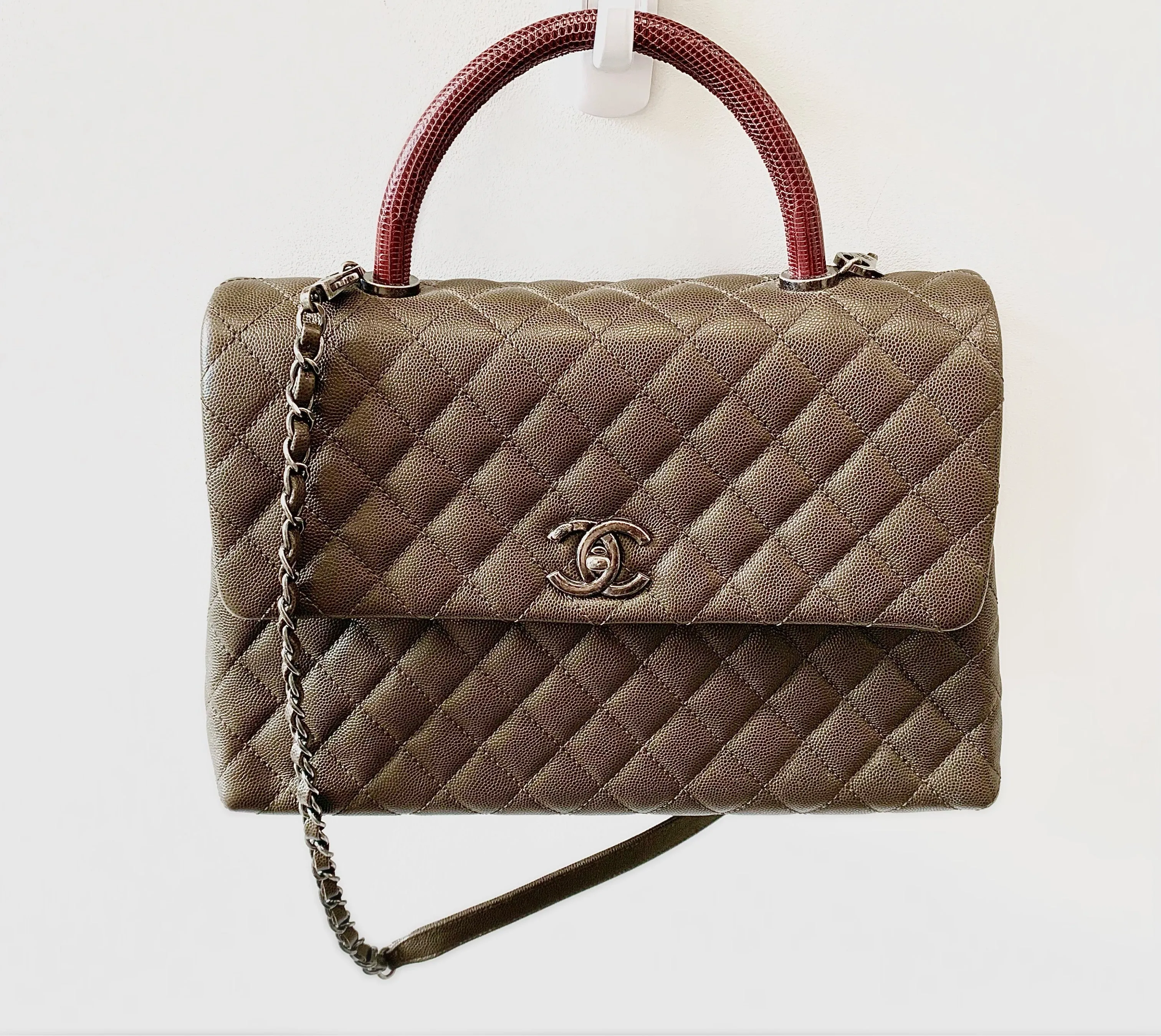 CHANEL COCO CAVIAR QUILTED LIZARD HANDLE BAG