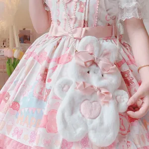 Fluffy Rabbit Crossbody Bag with Pearl Chain