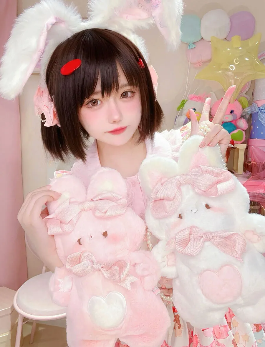 Fluffy Rabbit Crossbody Bag with Pearl Chain