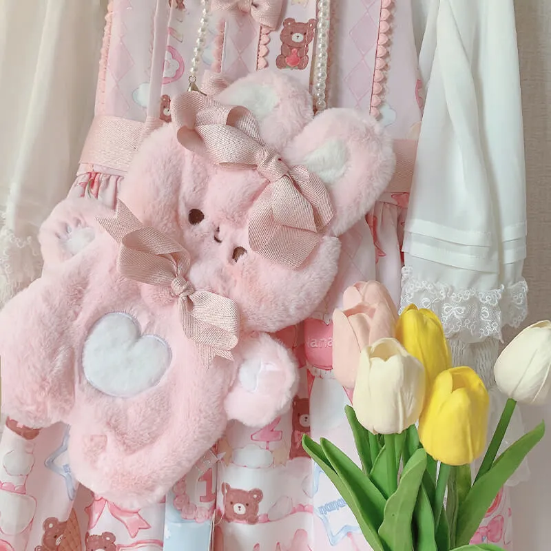 Fluffy Rabbit Crossbody Bag with Pearl Chain