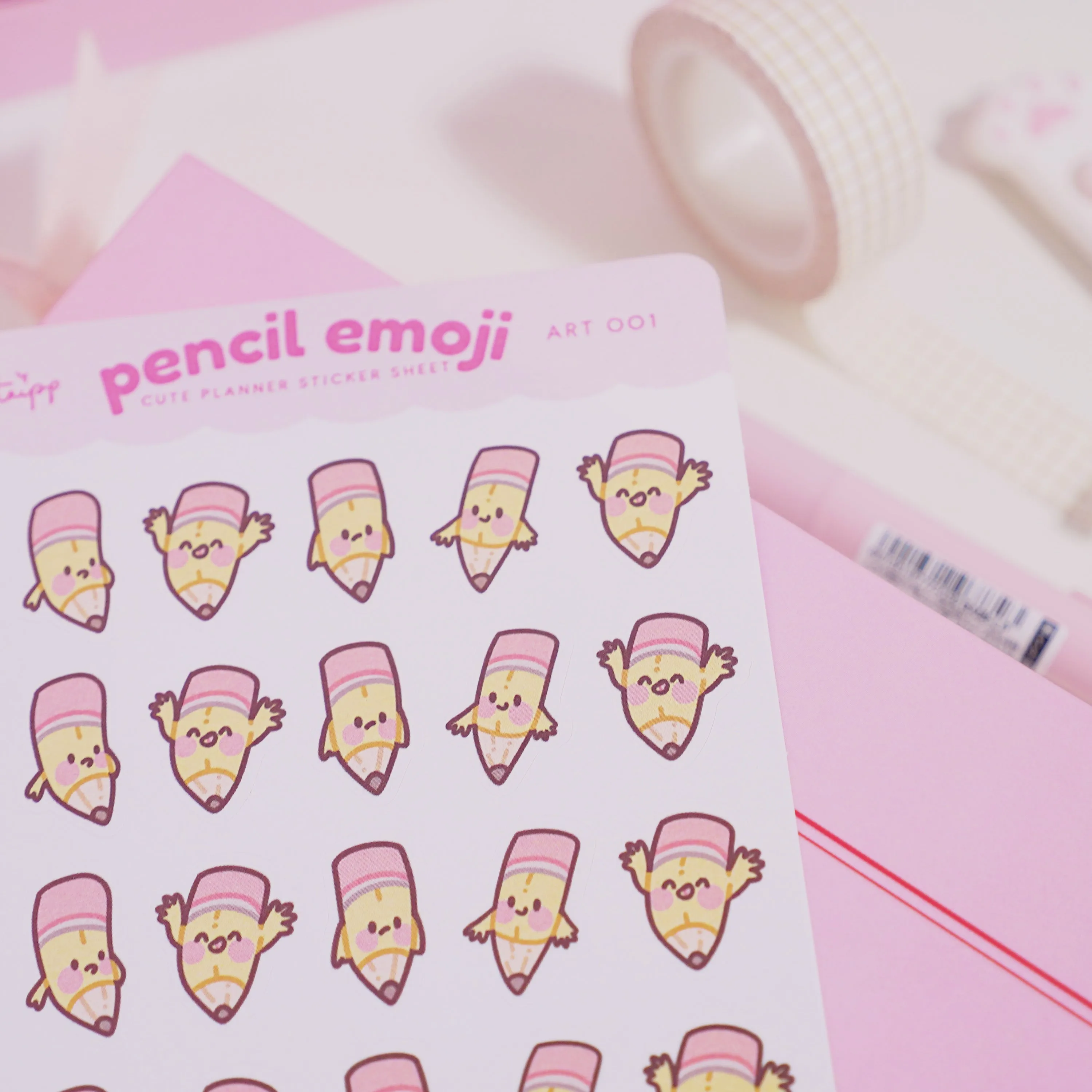 Pencil Emoji Planner Sticker Sheet | Cute Kawaii Stationery for Journals & Creative Projects | ART 001