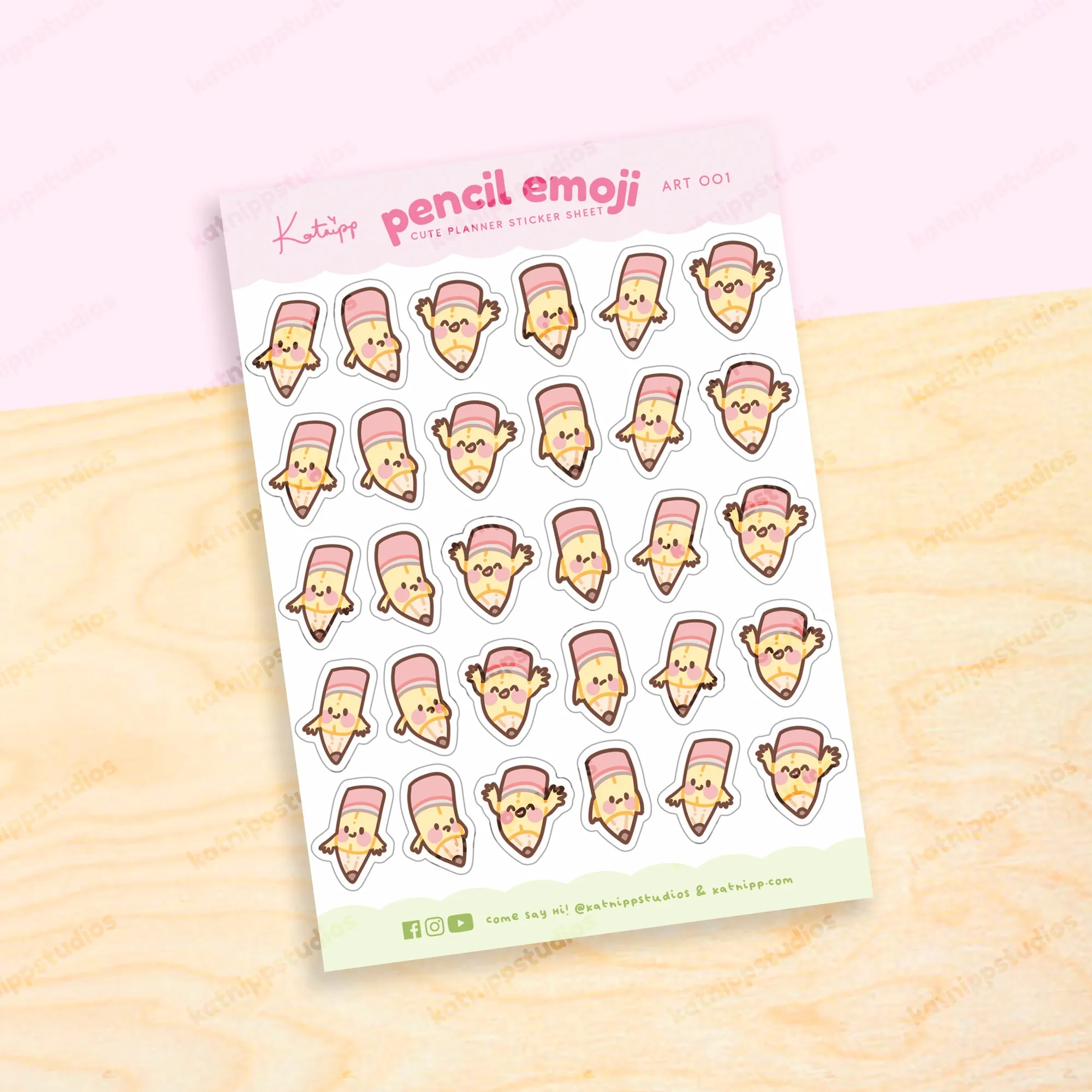 Pencil Emoji Planner Sticker Sheet | Cute Kawaii Stationery for Journals & Creative Projects | ART 001