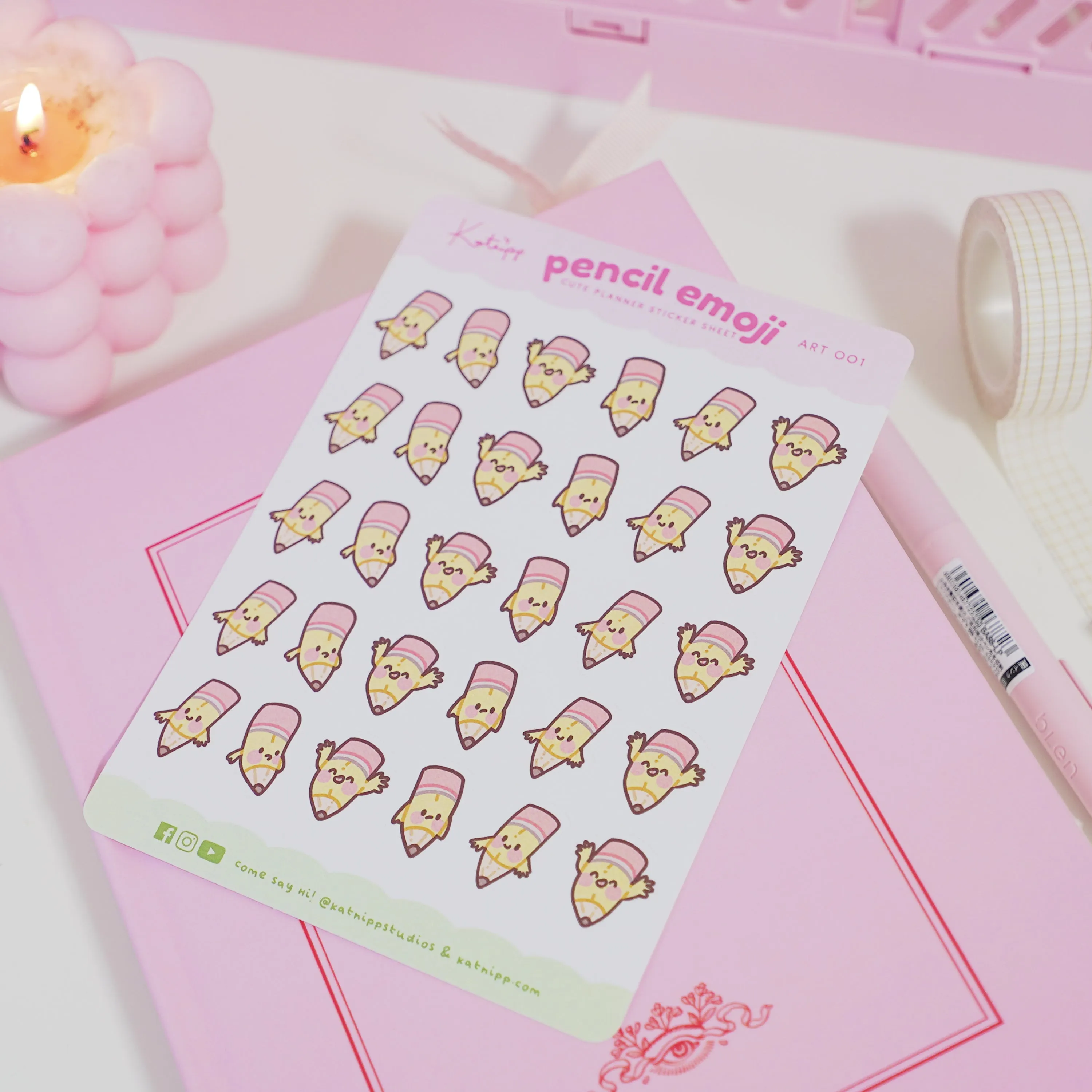 Pencil Emoji Planner Sticker Sheet | Cute Kawaii Stationery for Journals & Creative Projects | ART 001