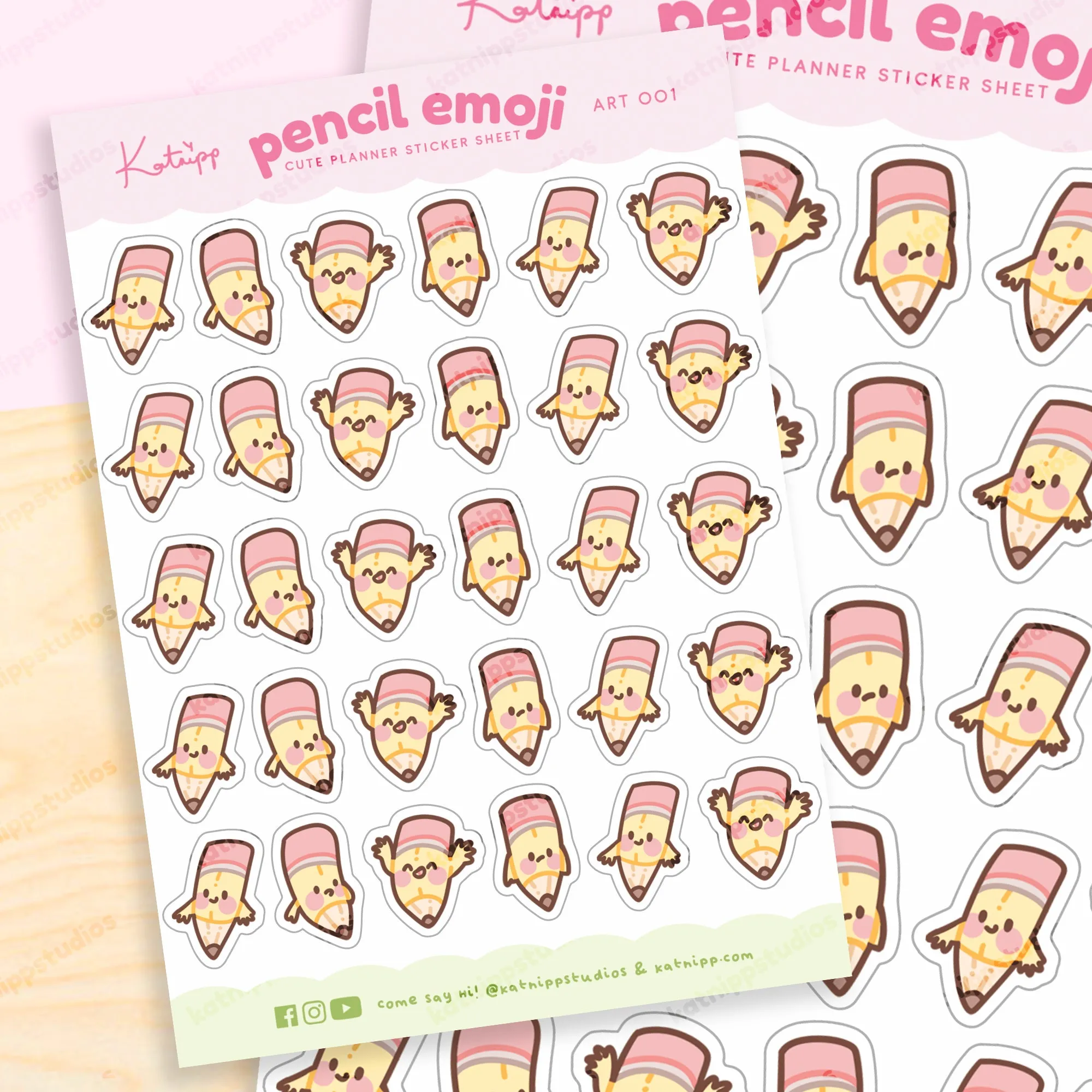 Pencil Emoji Planner Sticker Sheet | Cute Kawaii Stationery for Journals & Creative Projects | ART 001
