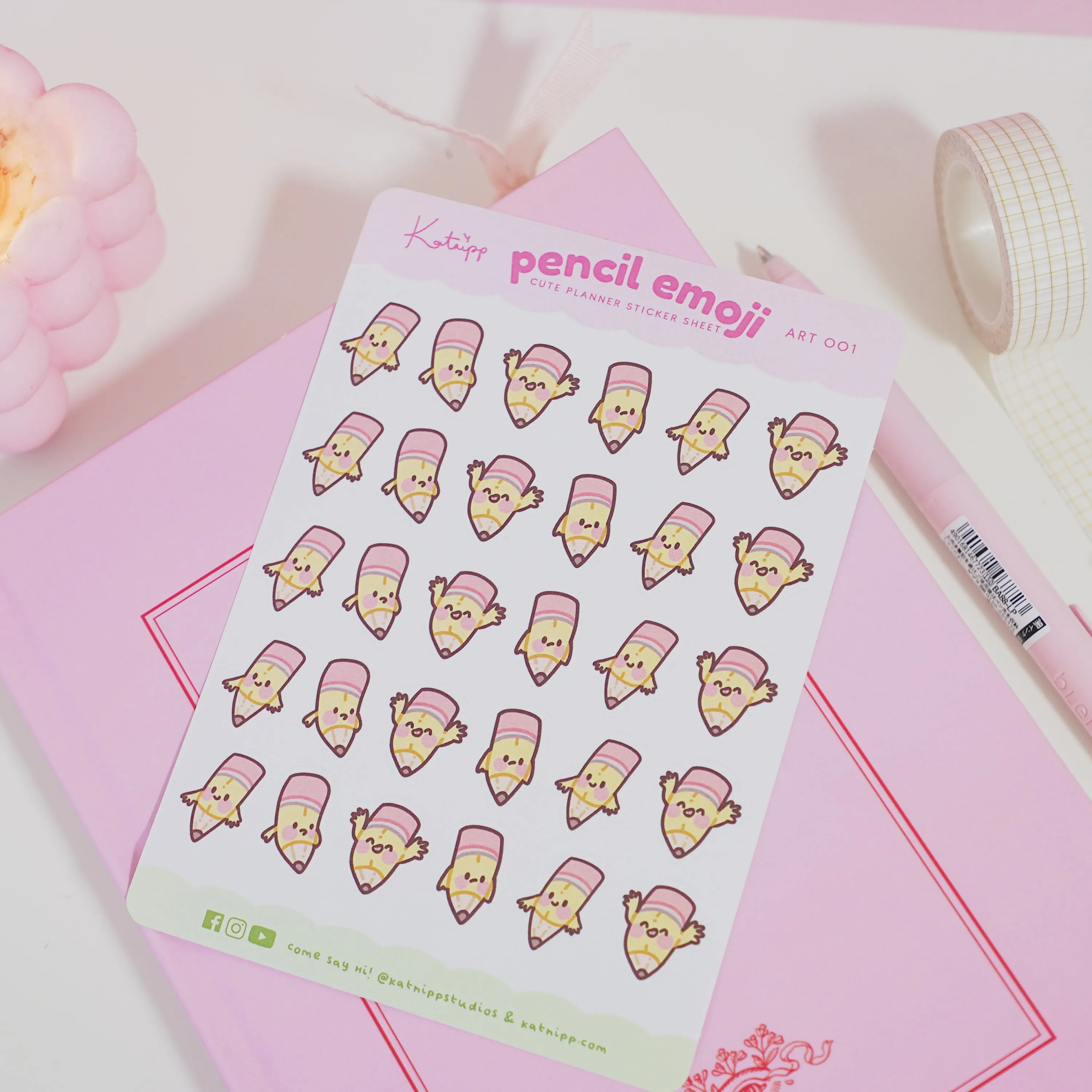 Pencil Emoji Planner Sticker Sheet | Cute Kawaii Stationery for Journals & Creative Projects | ART 001