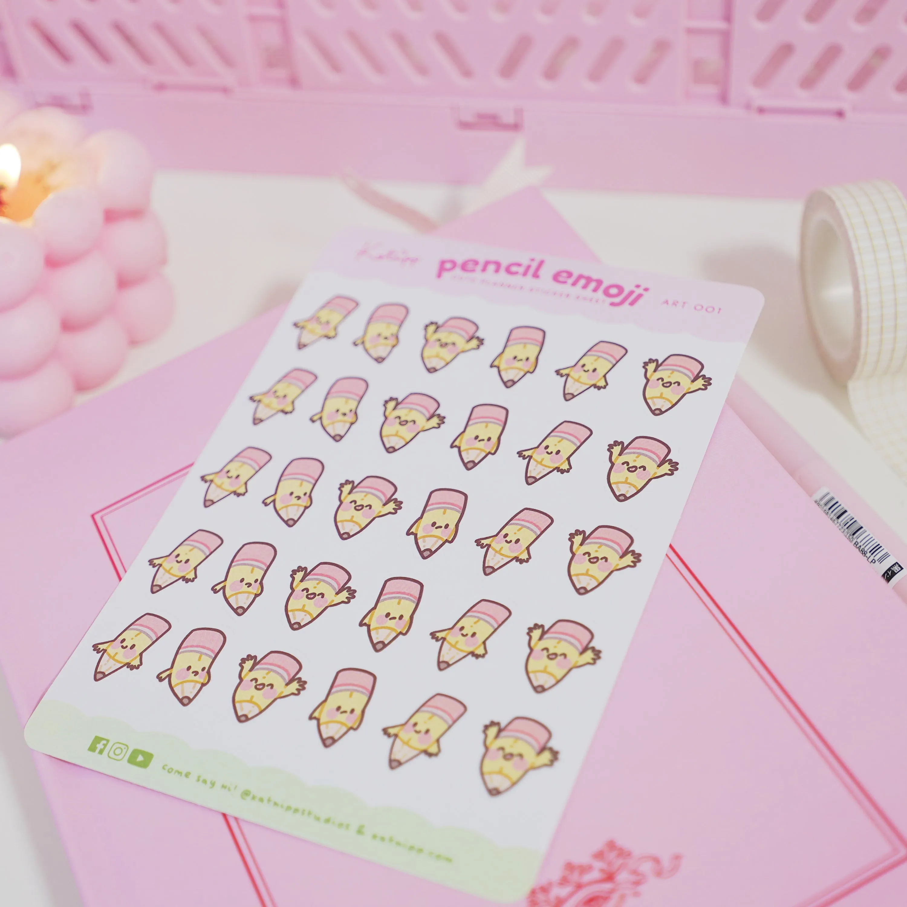Pencil Emoji Planner Sticker Sheet | Cute Kawaii Stationery for Journals & Creative Projects | ART 001
