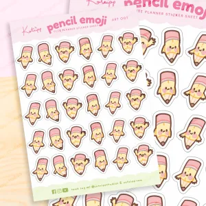 Pencil Emoji Planner Sticker Sheet | Cute Kawaii Stationery for Journals & Creative Projects | ART 001