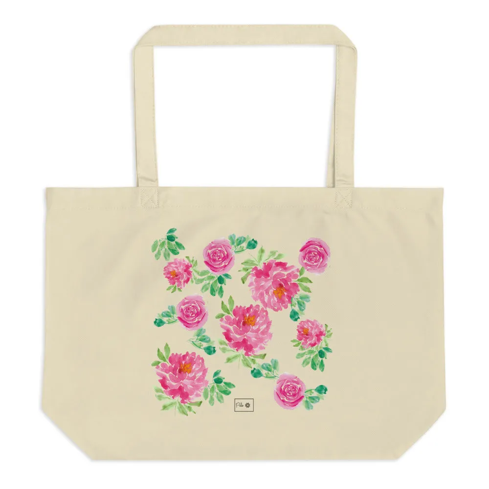 Peonies Large Organic Tote Bag