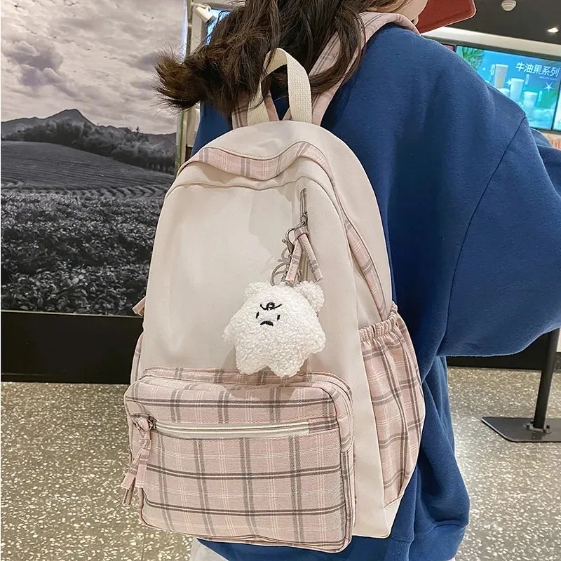 UAKISS  -  Cute Girls Plaid Backpack Women Large Capacity Simple School Bags for Teens Female Korean Harajuku School Student Bookbag Ladies