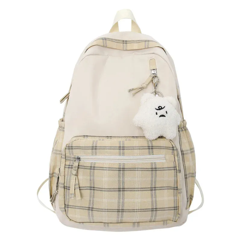 UAKISS  -  Cute Girls Plaid Backpack Women Large Capacity Simple School Bags for Teens Female Korean Harajuku School Student Bookbag Ladies