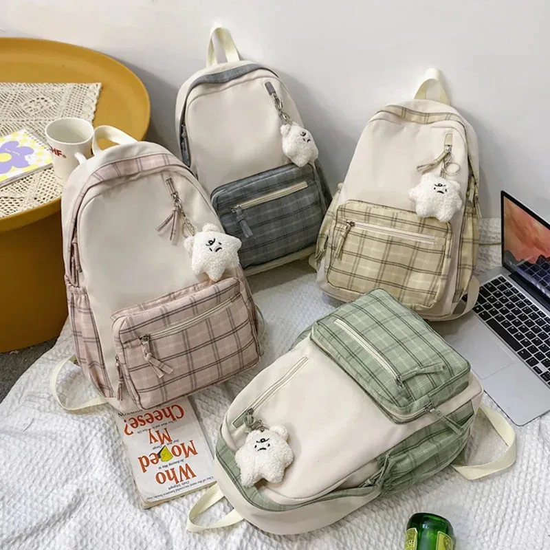 UAKISS  -  Cute Girls Plaid Backpack Women Large Capacity Simple School Bags for Teens Female Korean Harajuku School Student Bookbag Ladies