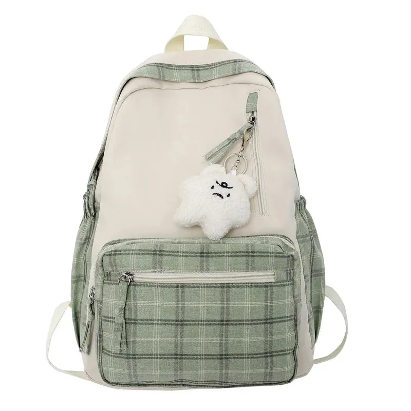 UAKISS  -  Cute Girls Plaid Backpack Women Large Capacity Simple School Bags for Teens Female Korean Harajuku School Student Bookbag Ladies