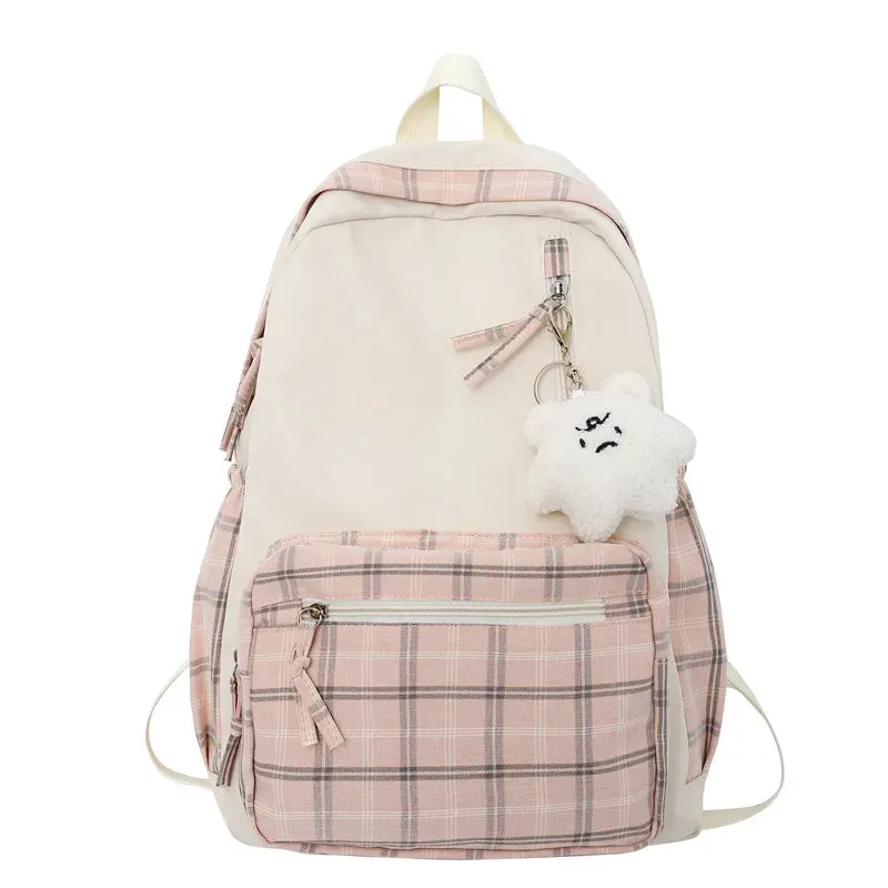 UAKISS  -  Cute Girls Plaid Backpack Women Large Capacity Simple School Bags for Teens Female Korean Harajuku School Student Bookbag Ladies