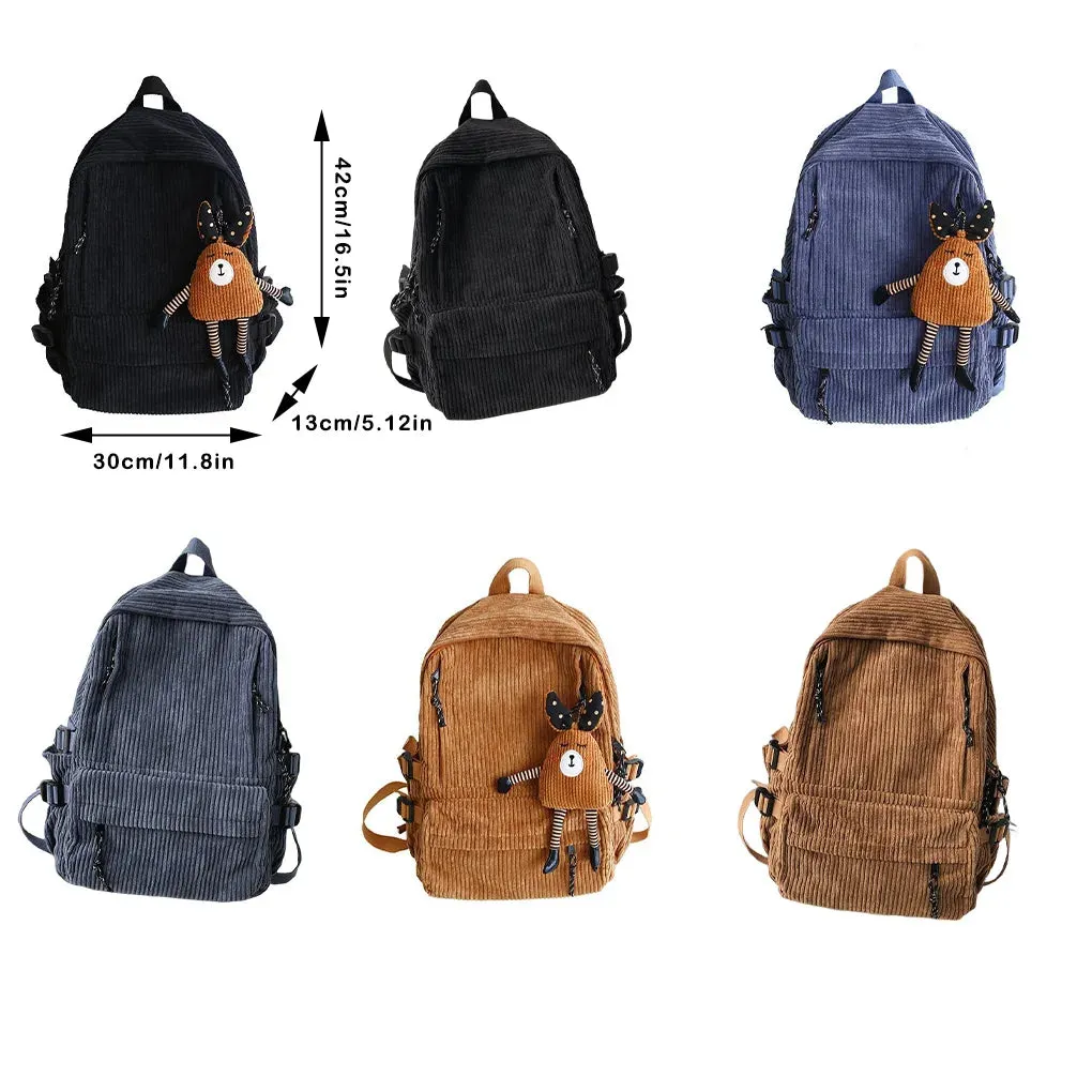 Uakiss Girl Backpack Student Pouch Shoulders Bag Fine Workmanship Corduroy School Purse Ins Style Winter Autumn Sweet Gift