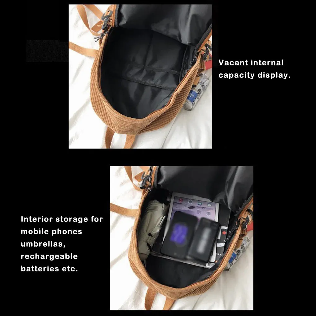 Uakiss Girl Backpack Student Pouch Shoulders Bag Fine Workmanship Corduroy School Purse Ins Style Winter Autumn Sweet Gift