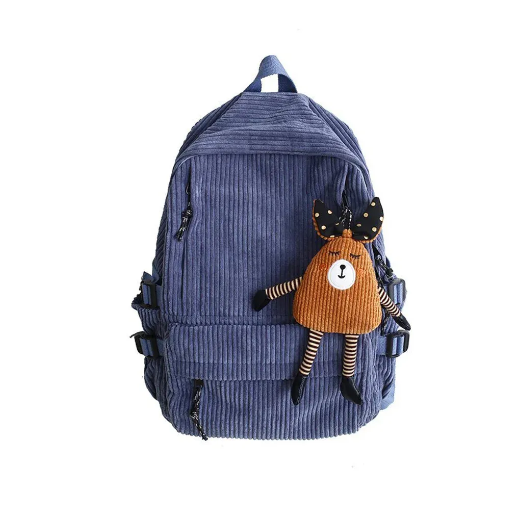 Uakiss Girl Backpack Student Pouch Shoulders Bag Fine Workmanship Corduroy School Purse Ins Style Winter Autumn Sweet Gift