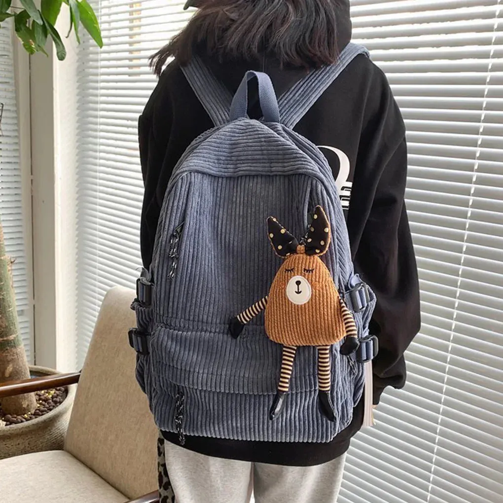 Uakiss Girl Backpack Student Pouch Shoulders Bag Fine Workmanship Corduroy School Purse Ins Style Winter Autumn Sweet Gift