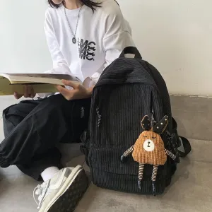 Uakiss Girl Backpack Student Pouch Shoulders Bag Fine Workmanship Corduroy School Purse Ins Style Winter Autumn Sweet Gift