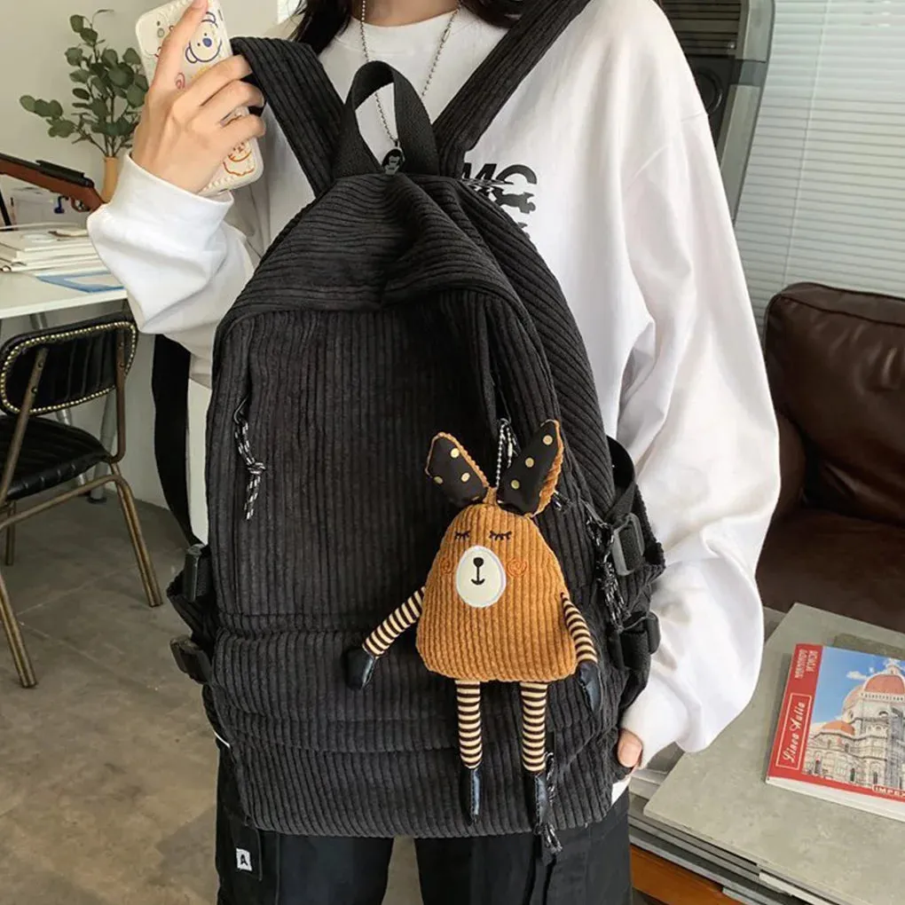 Uakiss Girl Backpack Student Pouch Shoulders Bag Fine Workmanship Corduroy School Purse Ins Style Winter Autumn Sweet Gift