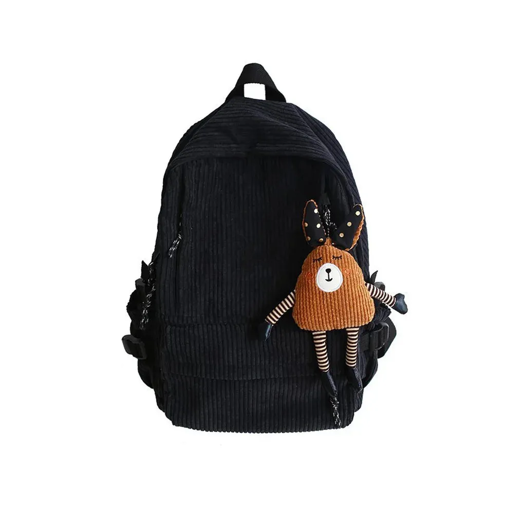 Uakiss Girl Backpack Student Pouch Shoulders Bag Fine Workmanship Corduroy School Purse Ins Style Winter Autumn Sweet Gift