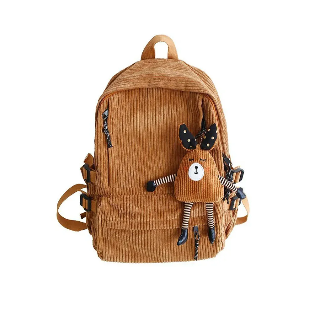Uakiss Girl Backpack Student Pouch Shoulders Bag Fine Workmanship Corduroy School Purse Ins Style Winter Autumn Sweet Gift