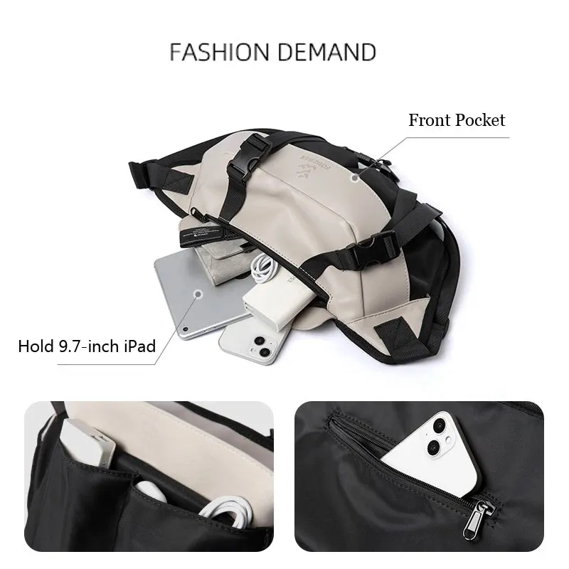 UAKISS  -   Japanese Casual Men's Crossbody Bag Solid Splicing Large Space 9.7inch iPad Zip Waterproof Durable Travel Dating Fashion Bag