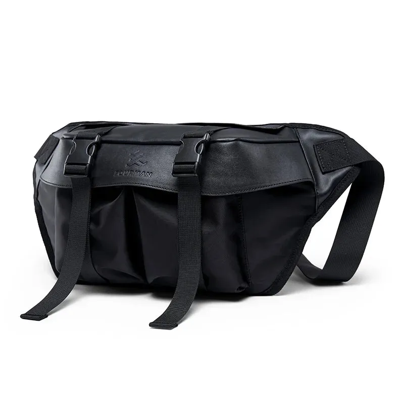 UAKISS  -   Japanese Casual Men's Crossbody Bag Solid Splicing Large Space 9.7inch iPad Zip Waterproof Durable Travel Dating Fashion Bag