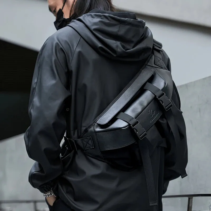 UAKISS  -   Japanese Casual Men's Crossbody Bag Solid Splicing Large Space 9.7inch iPad Zip Waterproof Durable Travel Dating Fashion Bag
