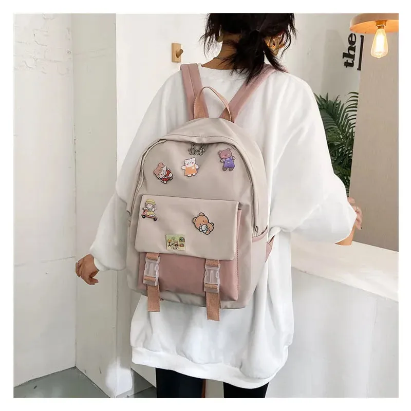 UAKISS  -  New Girls Nylon Backpack INS Fashion Waterproof Backpack Teenager Cute Student School Bag Lady Large Capacity Simple Travel Bag