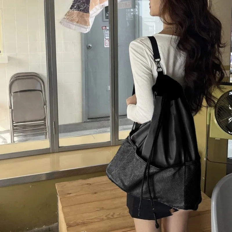 UAKISS  - Simple Large Capacity Nylon Backpack Korean Personality Fashion Trend Shoulder Pack Modern Harejuku Style All-match Travel Bags
