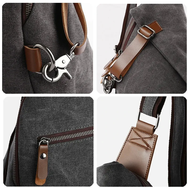 UAKISS  -   Vintage Canvas Men Chest Bag Fashion Men Canvas Sling Bag Zipper Leisure Durable Crossbody Bag for Youth