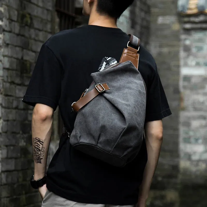 UAKISS  -   Vintage Canvas Men Chest Bag Fashion Men Canvas Sling Bag Zipper Leisure Durable Crossbody Bag for Youth