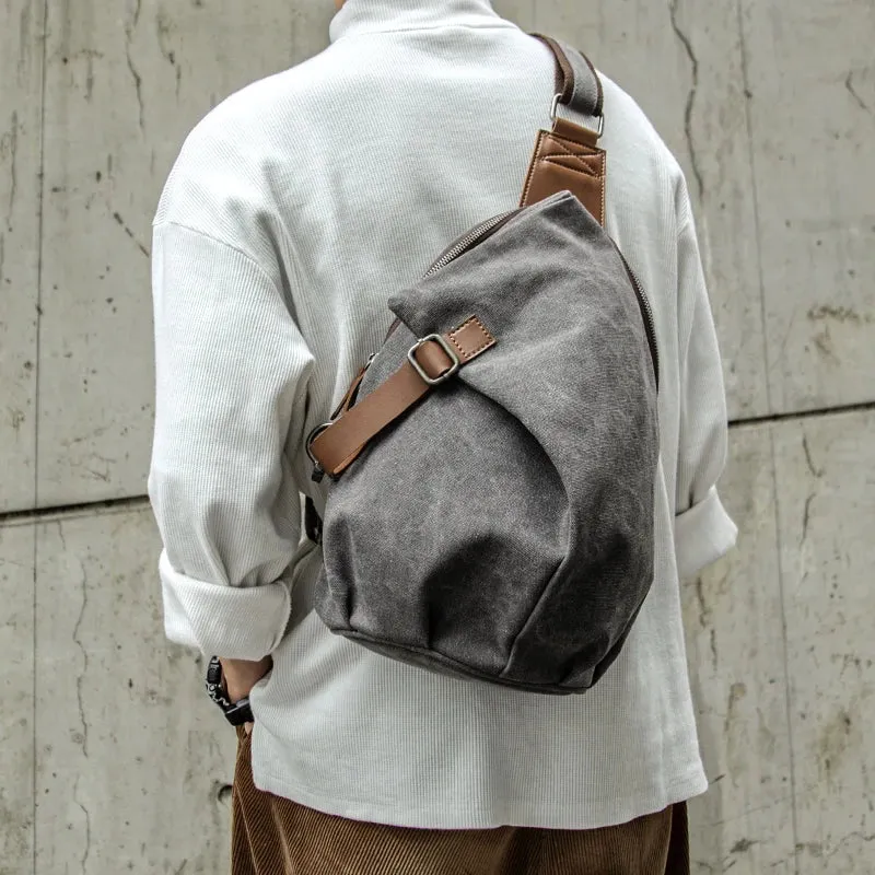 UAKISS  -   Vintage Canvas Men Chest Bag Fashion Men Canvas Sling Bag Zipper Leisure Durable Crossbody Bag for Youth